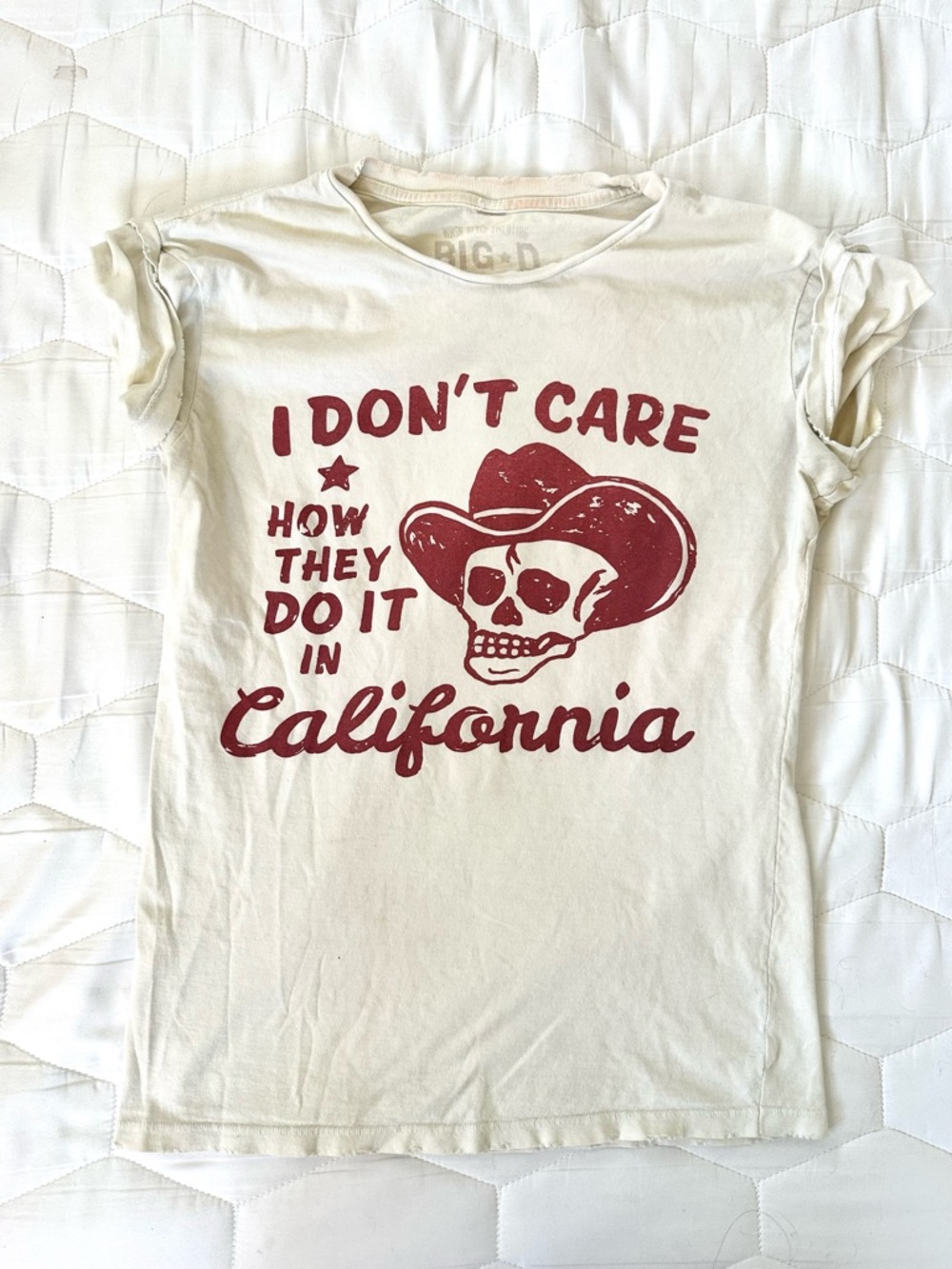 Big D Speed Shop Distressed Graphic Tee Red Cowboy Skull Print Texas California